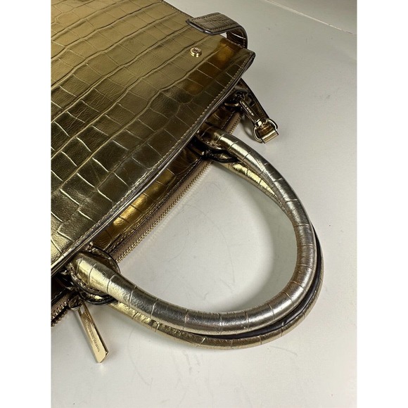 Michael Kors Gold Karla Satchel Shoulder Bag Handbag Purse Embossed Leather - Picture 14 of 16